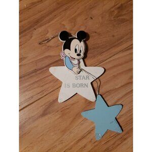 Vtg Walt Disney Flat Wooden Mickey Mouse Star Is Born Ornament Blue Boy Taiwan